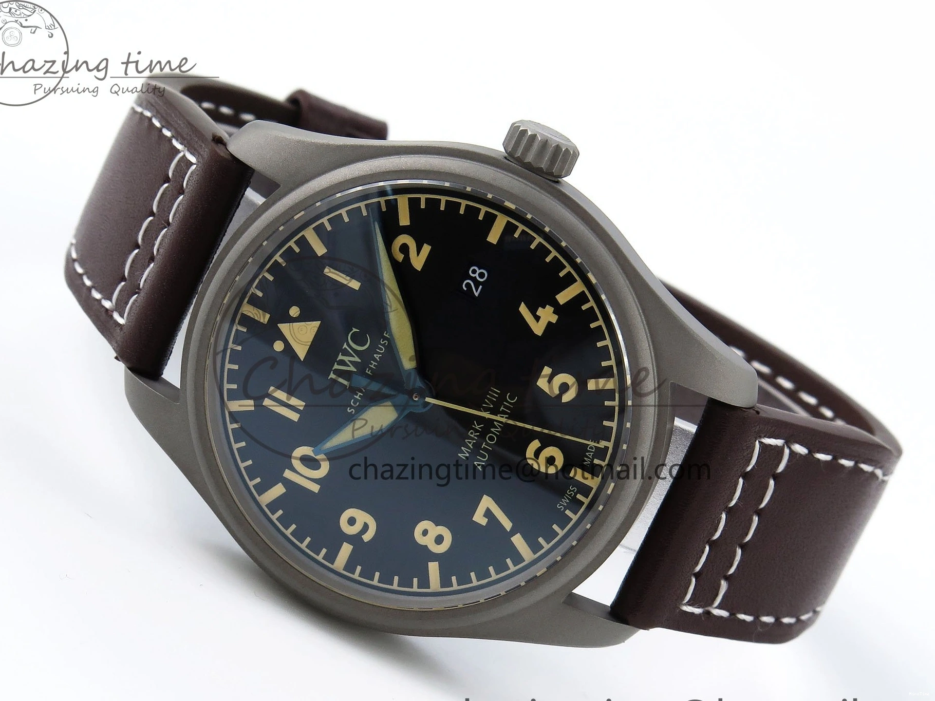 MIROTIME 1224 Pilot Mark XVIII Titanium BLSF 1:1 Best Edition Black Dial on Brown Leather Strap MIYOTA Popular 7020